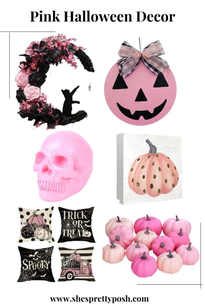 pink halloween decor pink pumpkin skull black flowers